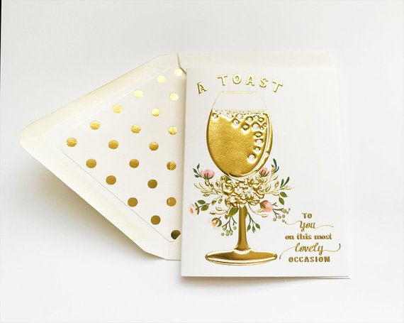 A Toast Gold Embossed Engagement Greeting Card