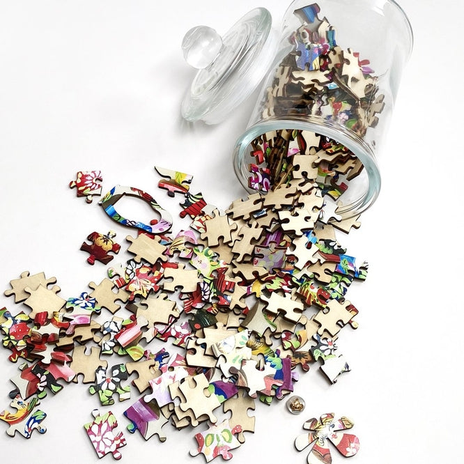 Nesting Dolls In Glass Jar Wooden Puzzle