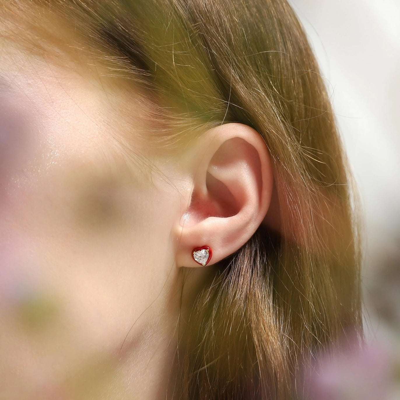 Enamel Bezel Set Heart Cz Studs