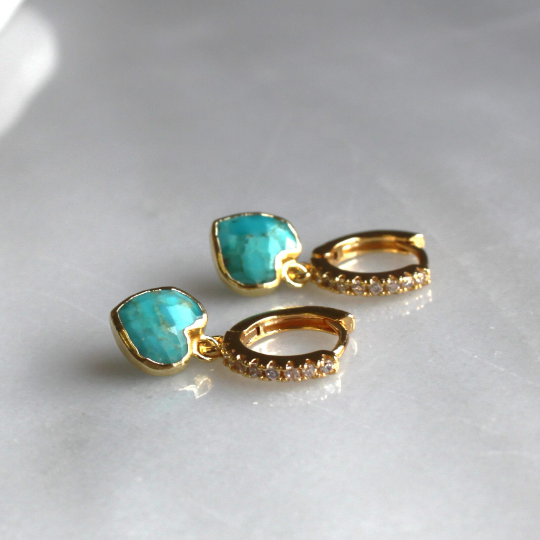 Turquoise Cz Huggie Hoops