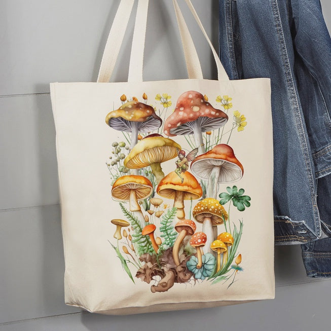 Vintage Mushrooms Botanical Fairy Canvas Tote Bag