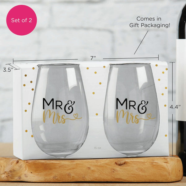 Mix and Match, Mr & Mrs 16 oz Wine Glasses
