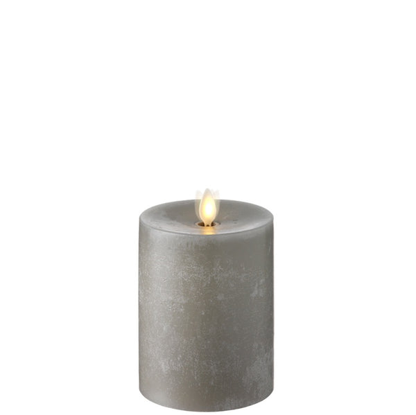 Moving Flame Grey Chalky Pillar Candle