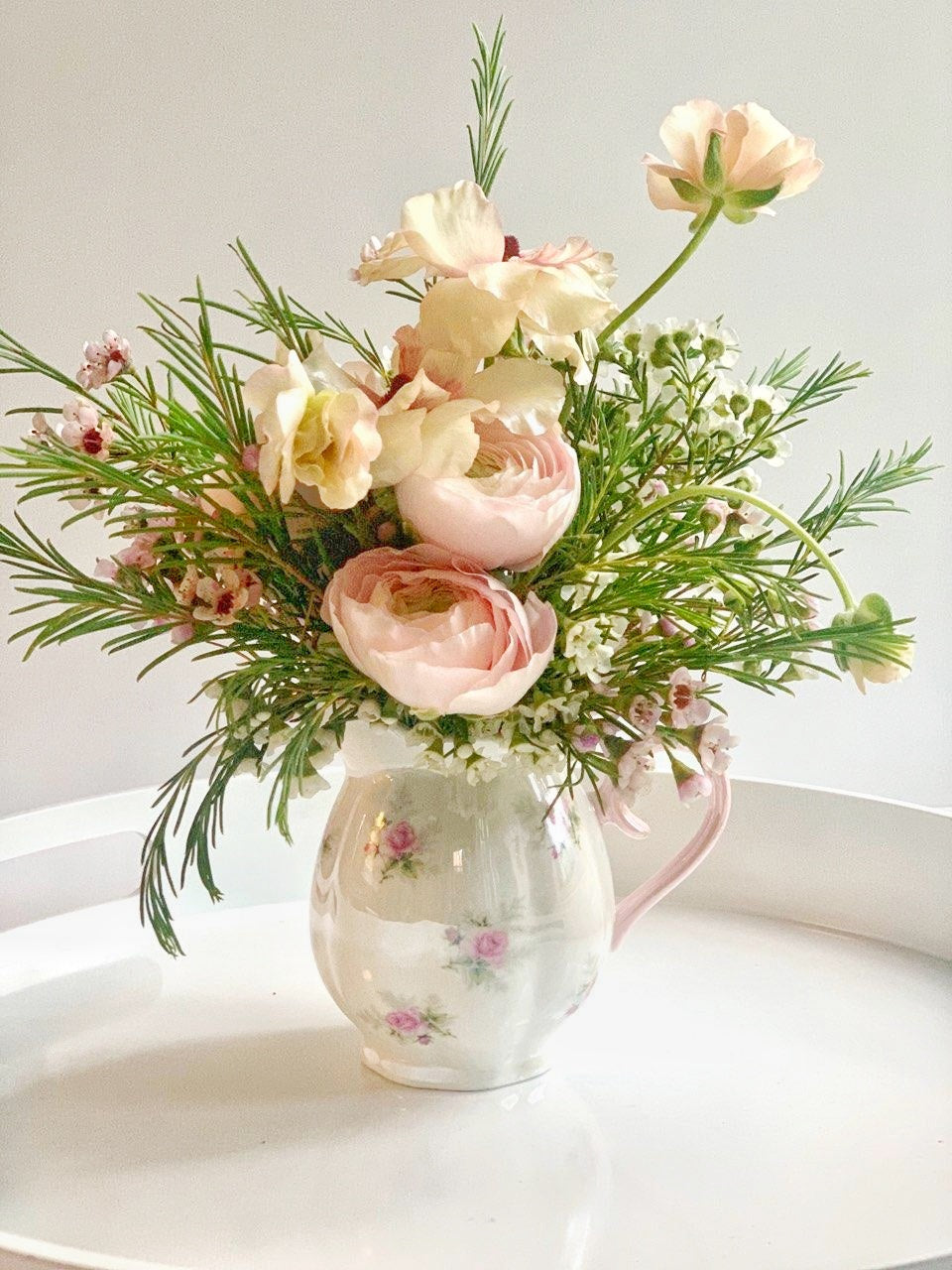 Tiny Irridescent Creamer Floral Arrangement