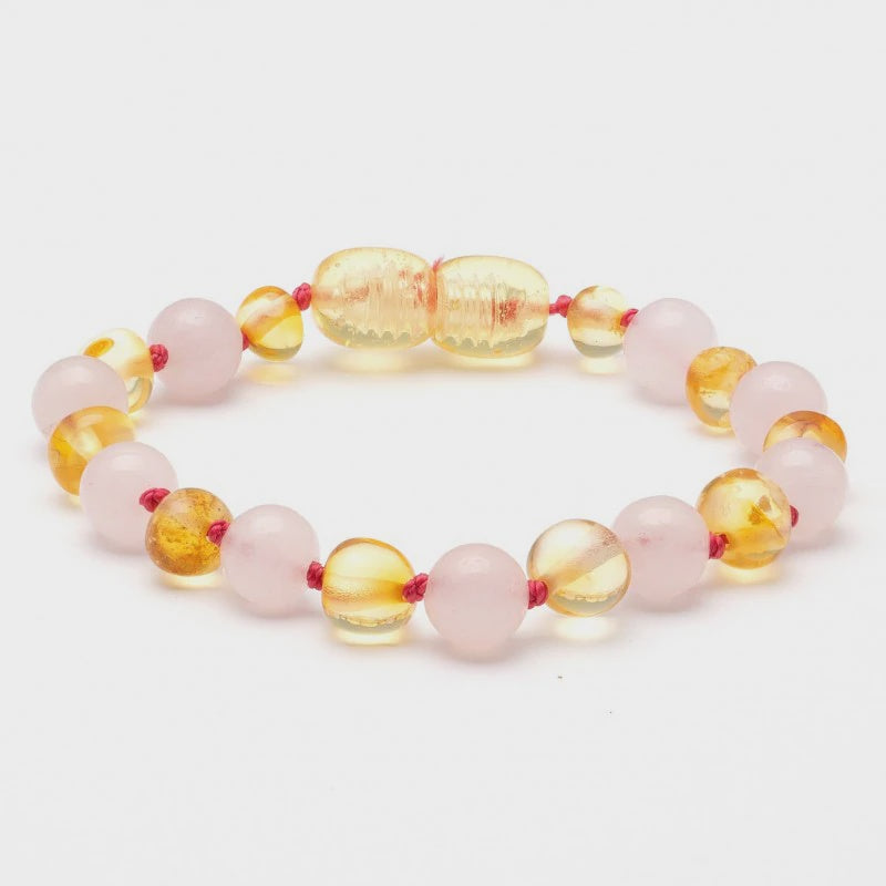 Baby Amber & Gemstone Teething Bracelet Rose
