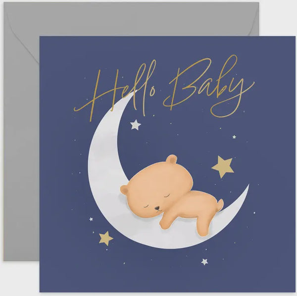 Hello Baby Moon Bear New Baby Card