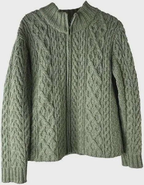 Women's Irish Merino Wool Cable Knit Zip Sweater