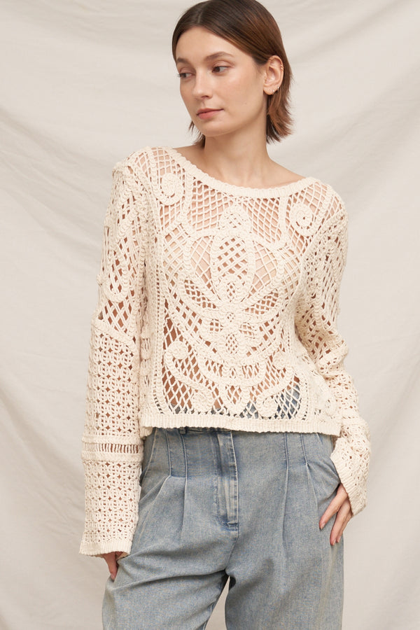 Long Sleeve Crochet Sweater Top