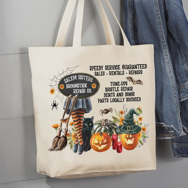 Salem Sisters Broomstick Canvas Tote Bag