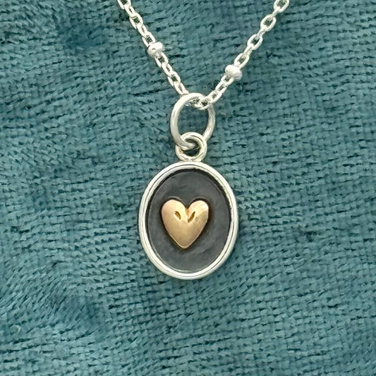 Bronze Heart in Sterling Silver Shadowbox 18" Necklace