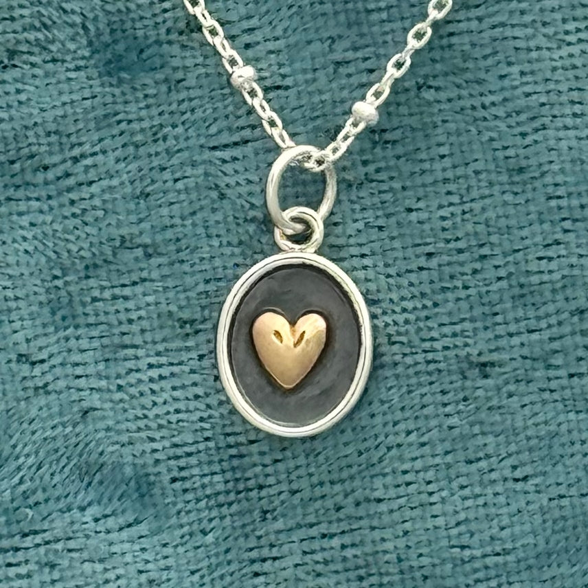 Bronze Heart in Sterling Silver Shadowbox 18" Necklace