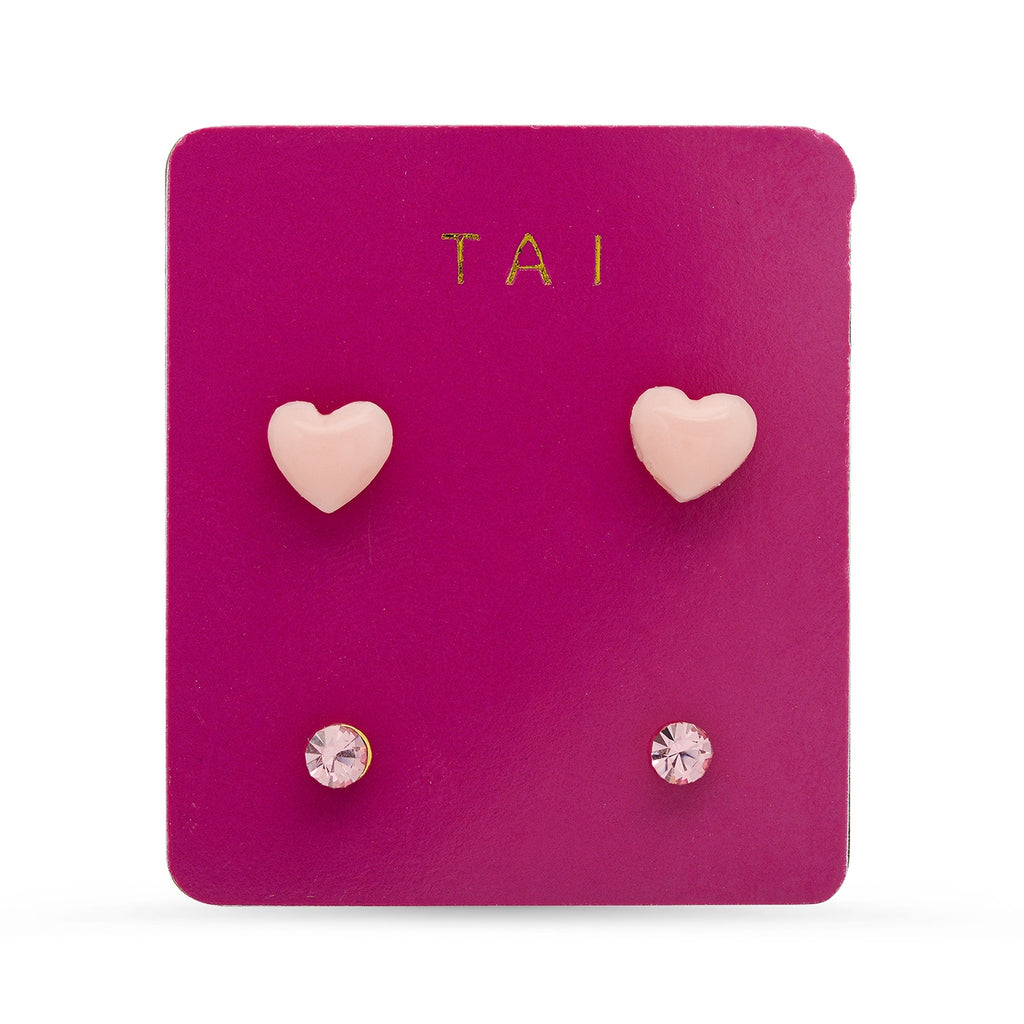 Heart & CZ Stud Earring Set