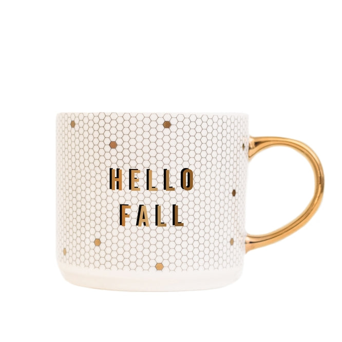 Hello Fall Gold Tile Mugs