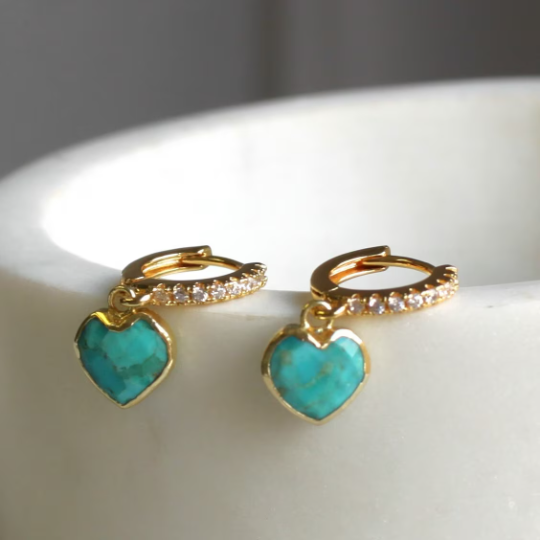Turquoise Cz Huggie Hoops