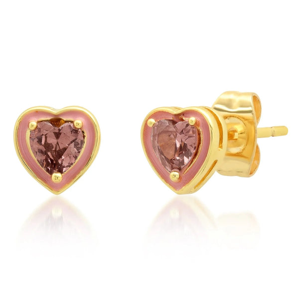 Heart Studs W/ Pink Stone