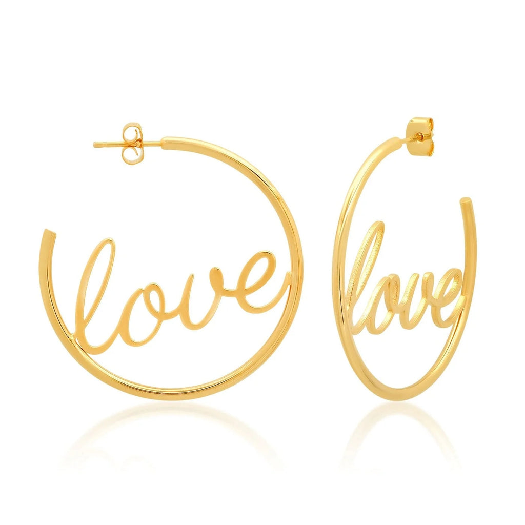 Brass Love Script Hoops