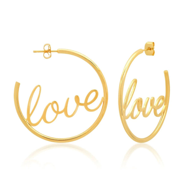 Brass Love Script Hoops