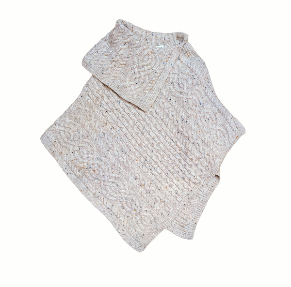 Women's Irish Wool Cable Knit Poncho Sweater