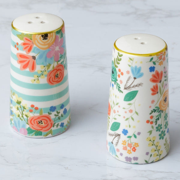 Floral Salt and Pepper Shakers with Gold Rim