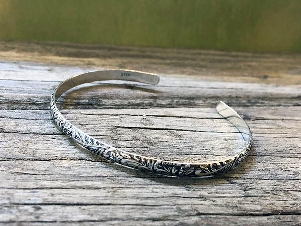 Sterling Silver Floral Thin Cuff