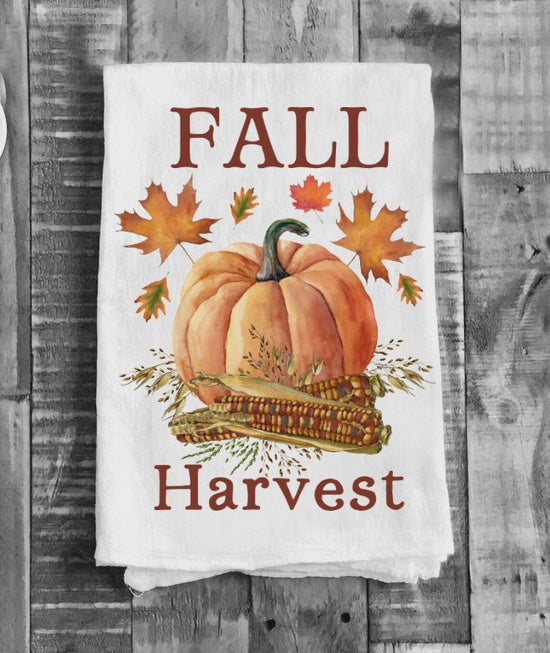 Fall Harvest Pumpkin Corn Cotton Tea Towel