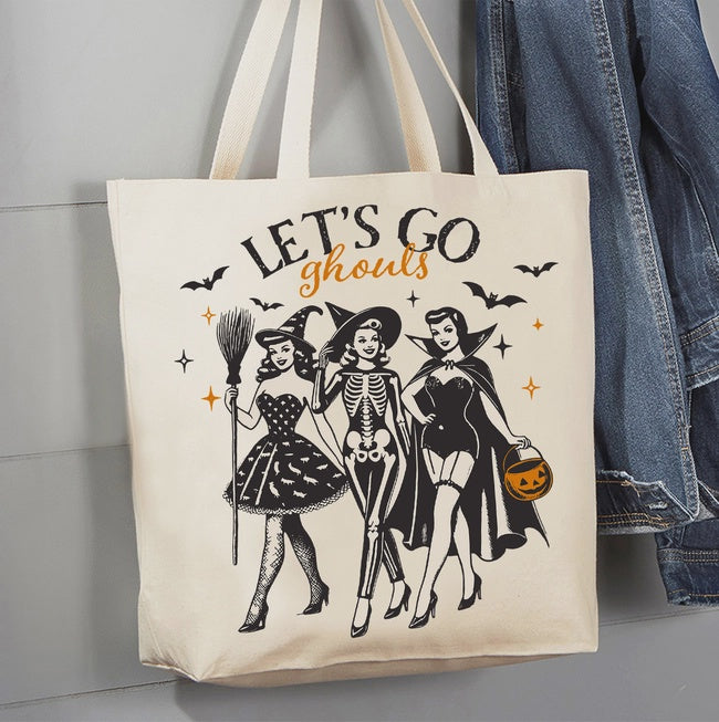 Retro Let's Go Ghouls Canvas Tote Bag