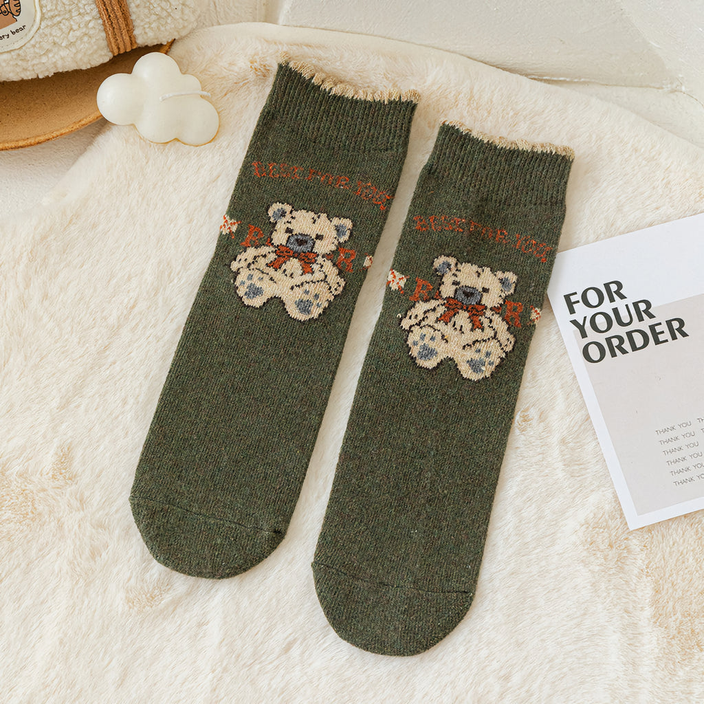 GREEN CASHMERE TEDDY BEAR SOCKS