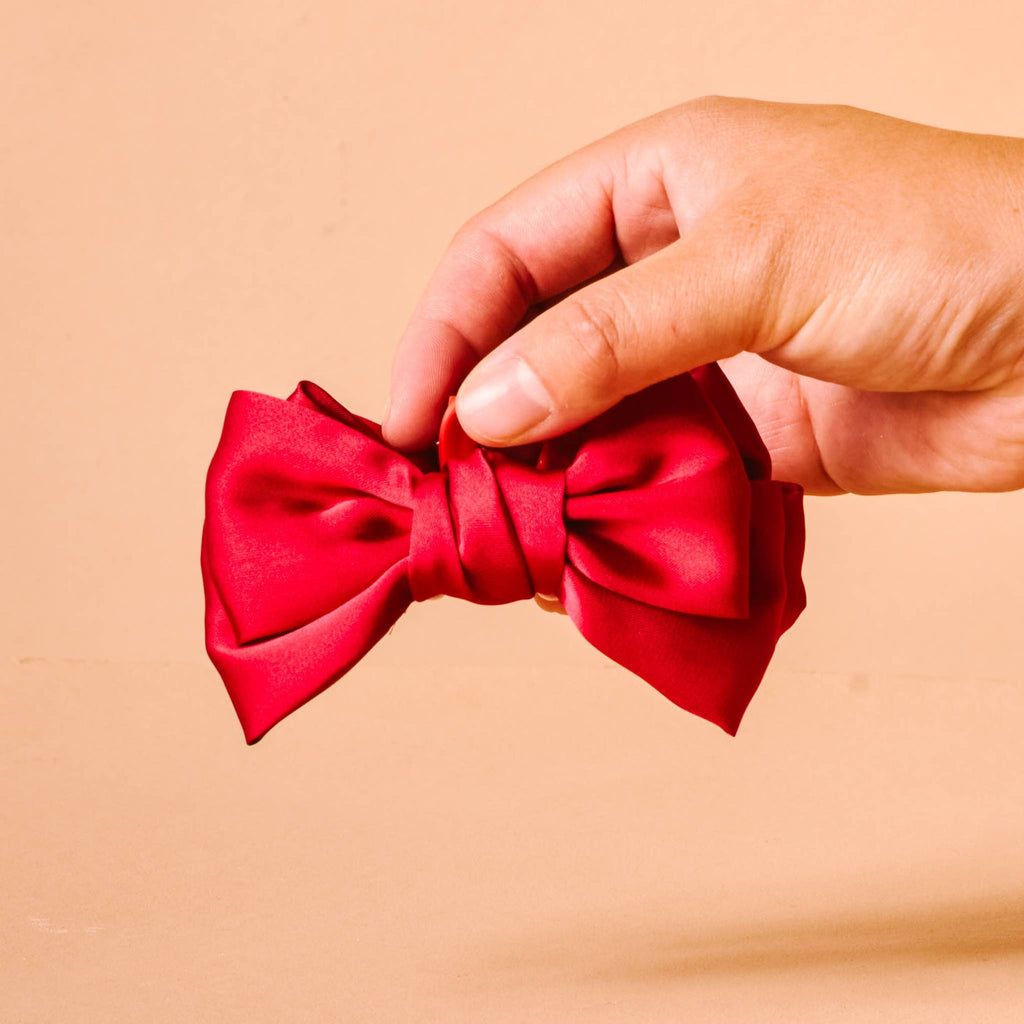 Mini Red Satin Bow Claw Clip