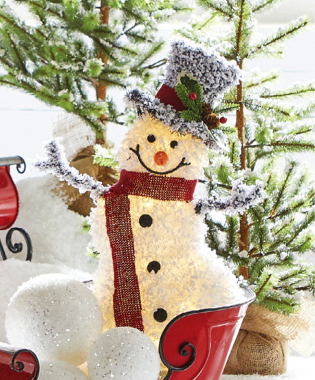 Flocked Tinsel Lighted Snowman