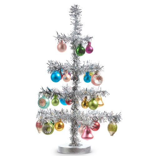 Vintage Tinsel Tree W/ Ornaments