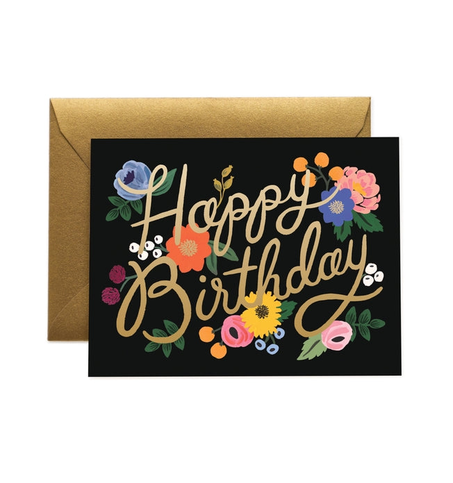 Black Vintage Blossoms Birthday Card