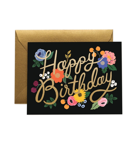 Black Vintage Blossoms Birthday Card