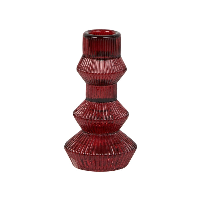 Tall Ribbed Glass Candlestick Holder