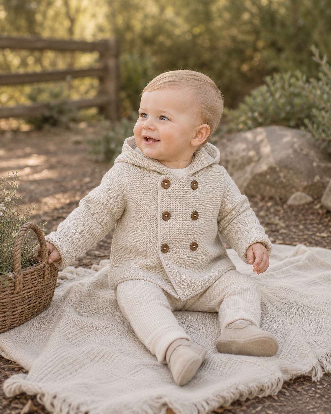 Hooded Double Button Baby Sweater Jacket