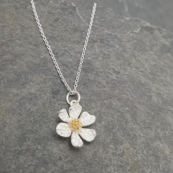 Silver Hammered Flower Necklace