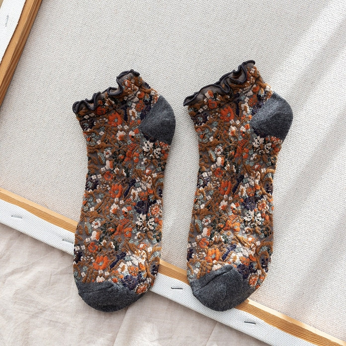 Retro Floral Knitted Ankle Socks