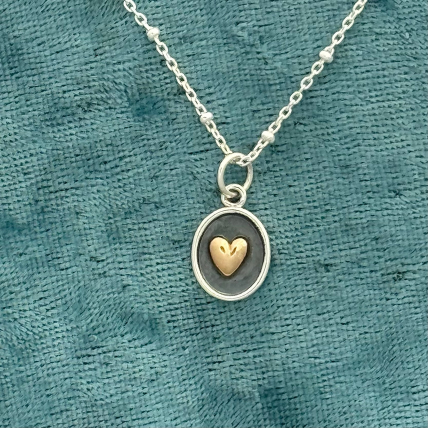 Bronze Heart in Sterling Silver Shadowbox 18" Necklace