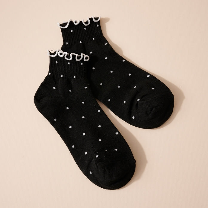 Black Polka Dot Ruffle Ankle Socks
