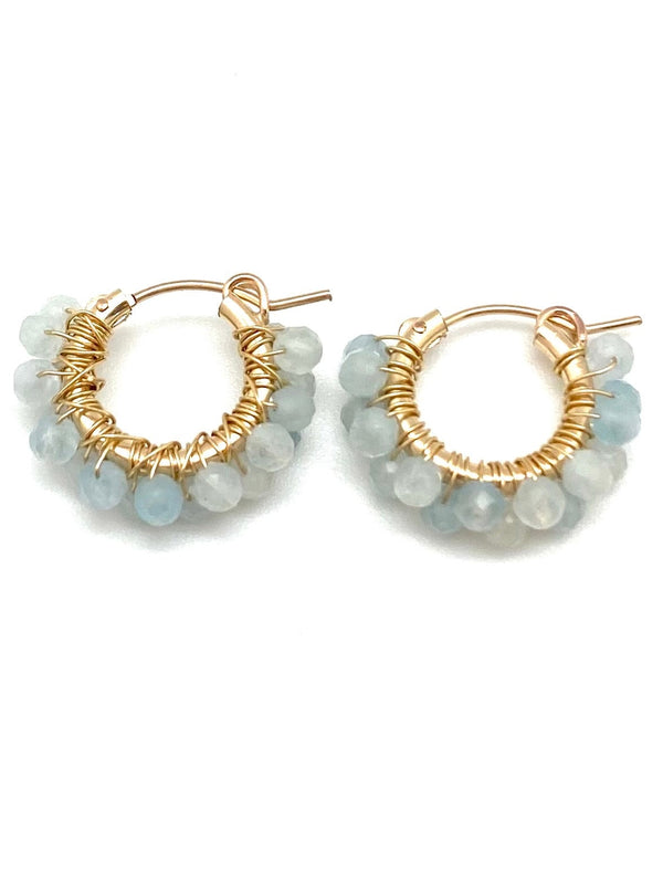 Diddi Beaded Hoop Aquamarine Earring
