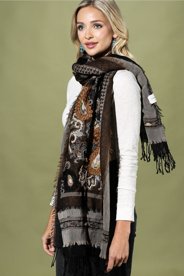 100% WOOL INTRICATE BROWN SCARF