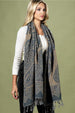 100% WOOL PATTERNED TAUPE DENIM SCARF