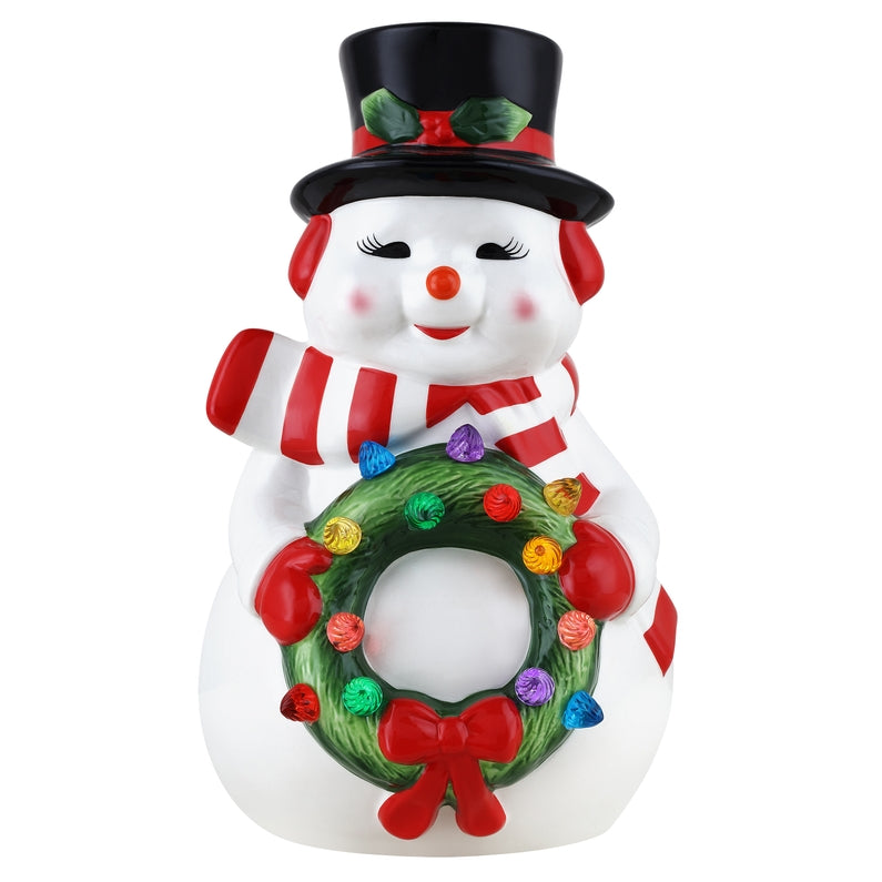 Ceramic Snowman W/ Light Up Wreath