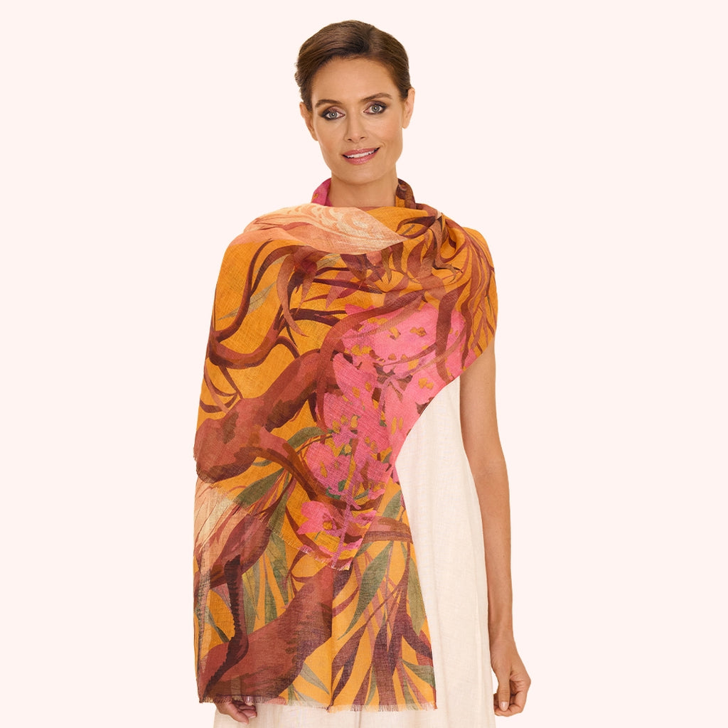 CRANE PRINT LINEN & COTTON SCARF