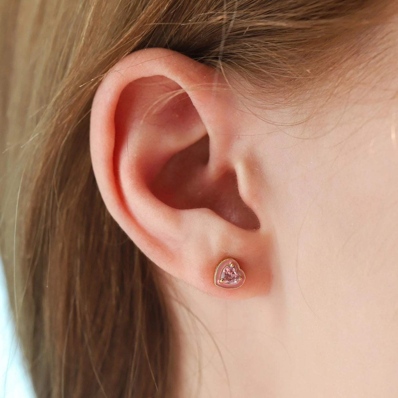 Heart Studs W/ Pink Stone