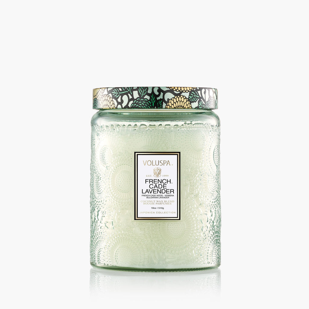 French Cade Lavender Large Embossed Glass Jar Candle