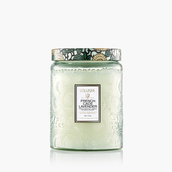 French Cade Lavender Large Embossed Glass Jar Candle