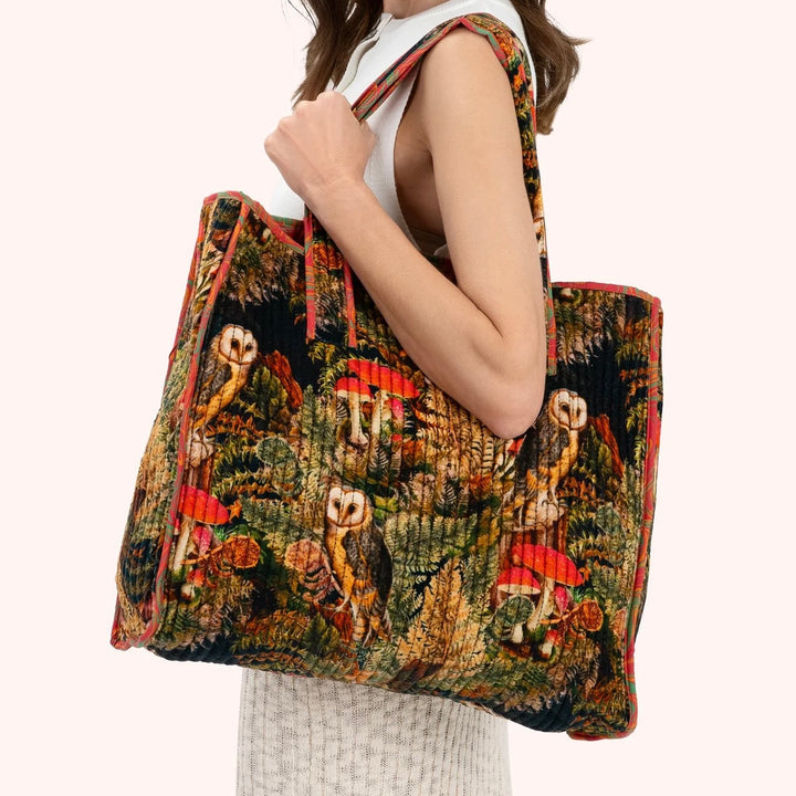 LUXE VELVET WOODLAND OWL TOTE