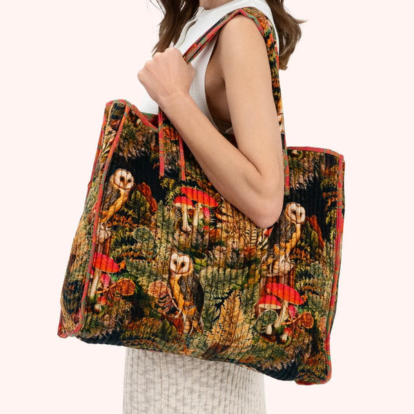 LUXE VELVET WOODLAND OWL TOTE