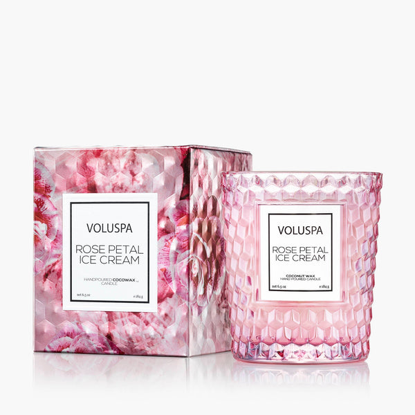 Rose Petal Ice Cream Classic Candle In Textured Glass