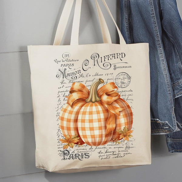 French Checkered Pumpkins Canvas Tote Bag